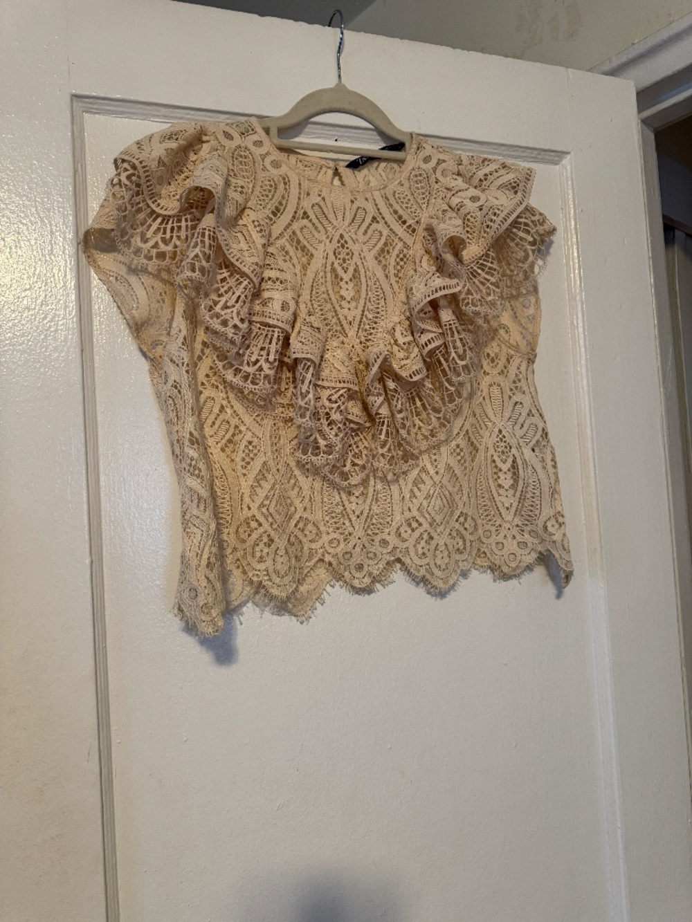 Zara Beige Lace Layered Top - Picture 3 of 6